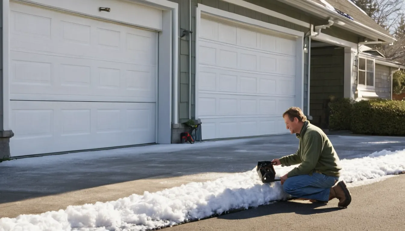 A local provider checking a residential garage door track outside a home in Methuen Town